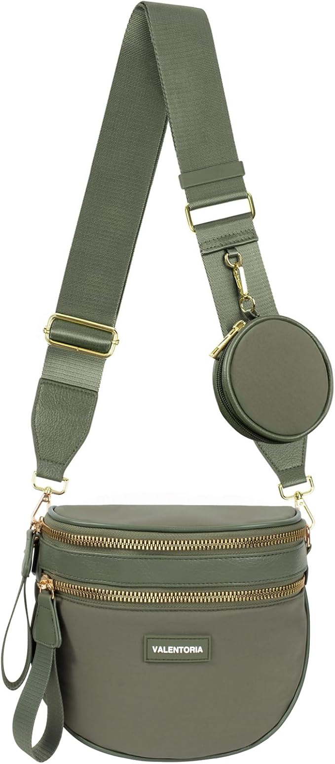 Spacious Nylon Crossbody Bags for Women Spacious Bum Bags for Women Crossbody Large Fanny Pack for Men with Removable Wallets Purse Belt Pouch (Bean Green)