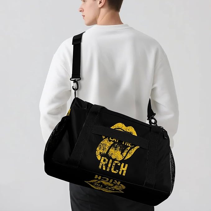 Eat The Rich Duffle Bag Gym Bag for Workout Travel Tote with Detachable Straps