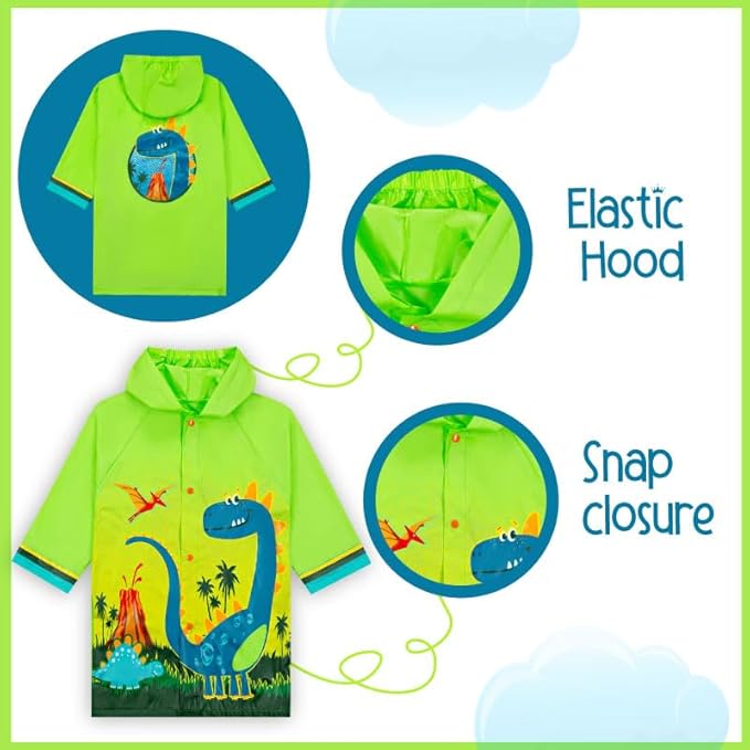 Puddle Play Kids Waterproof Hooded Rain Slicker – Lightweight Outwear Jacket in Fun Designs, Sizes 2-9 Years