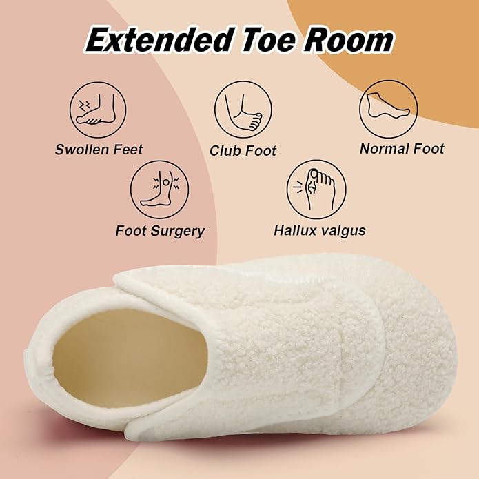 BARERUN Slippers for Women Men Wide House Diabetic Shoes for Women Men Warm Arthritis Edema Swollen Neuropathy Socks Slip on Adjustable Fuzzy Comfy Soft Womens Mens Bedroom Sliipers