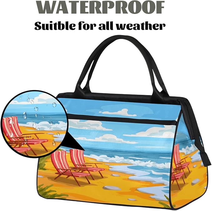 Ocean Beach Overnight Weekender Bag for Women Men Travel Duffel Bags Waterproof Luggage Carry on Sports Yoga Gym Bag