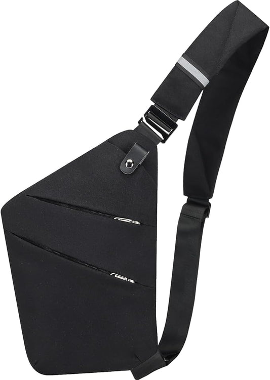 Anti Theft Crossbody Bags for Women Men Travel Sling Bag with Personal Pocket Theft Resistant Sling Backpack Shoulder Bag for Sports Hiking Traveling Running, Black