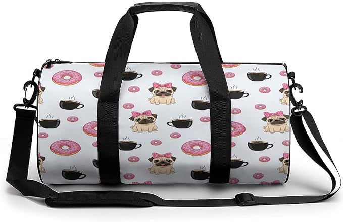 Weekender Carry on Beach Yoga Overnight Luggage Bag Gym Sports Travel Workout Bag Overnight Bags (Funny Dogs Pug Puppies Pattern Donut Coffee)
