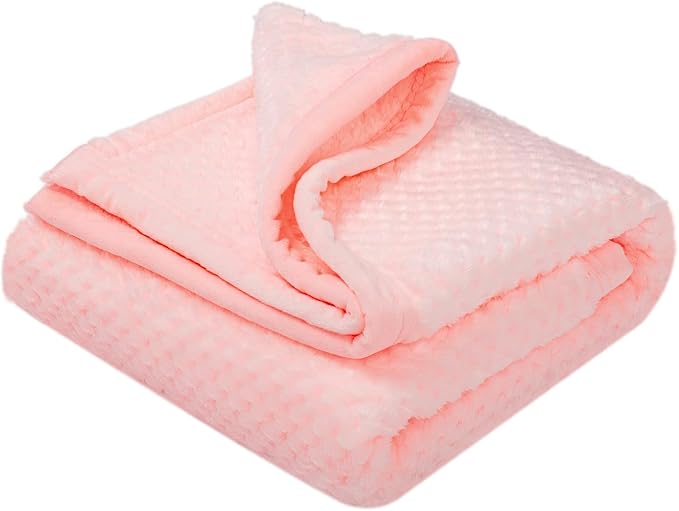 Fuzzy Blanket or Fluffy Blanket for Baby, Soft Warm Cozy Coral Fleece Toddler, Infant or Newborn Receiving Blanket for Crib, Stroller, Travel, Decorative, 30”×40”, Baby Pink+Baby Pink