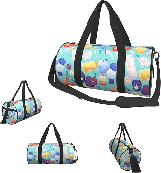 Gradient medical items pattern Sports Gym Bag for Women Men Travel Duffel Bag Tote Weekender Bag Canvas Carry on Overnight Bag for Travel Swimming Fitness Workout Sports Duffle Bag