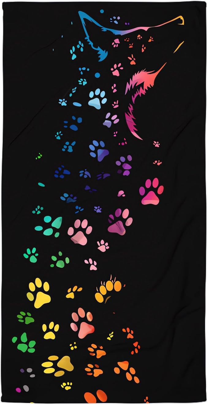 Colorful Dog Paw Oversized Sand Free Beach Towel – 71"X32" Lightweight Quick Dry Microfiber Terry Towel For Travel, Swimming, Pool, And Camping, Absorbent And Compact Beach Essential For Women Men
