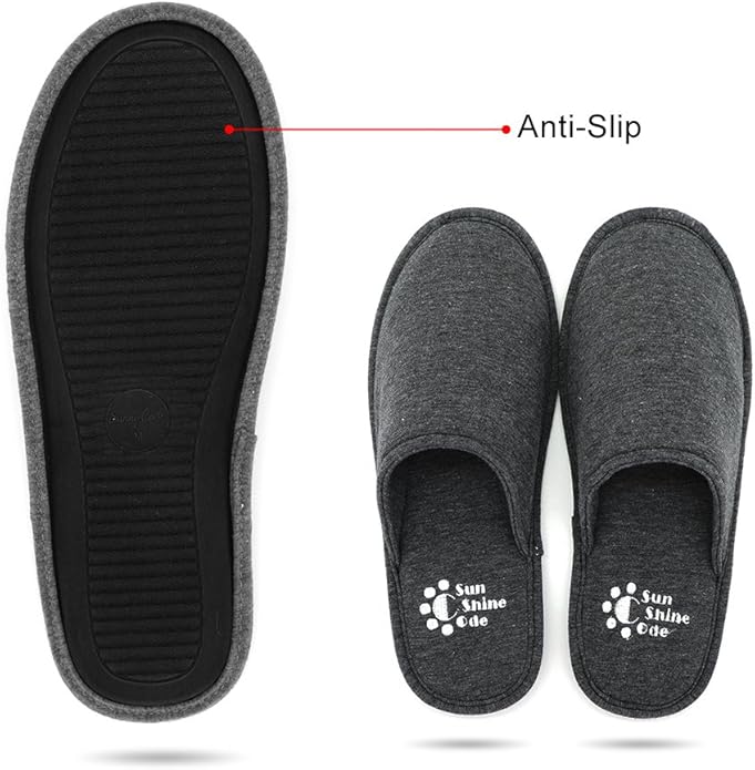Sunshine Code Men's Memory Foam Cotton Washable Slippers with Matching Travel Bag for Home Hotel Spa Bedroom
