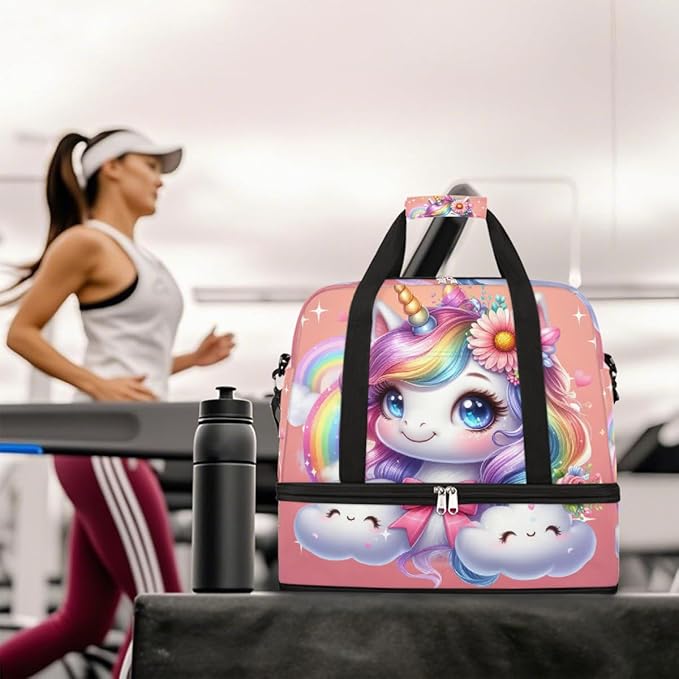 Rainbow Animal Unicorn Pink Large Weekender Bag with Shoe Compartment Travel Duffel Bags for Women Carry On Hospital Overnight Bag Foldable Personal Item Travel Bags Tote Gym Sports Airplanes