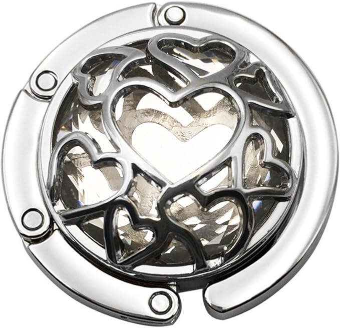 Multiple Hearts Style Premium Foldable Handbag Bag Purse Hanger Table Hook Holder (White)