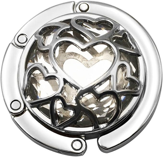 Multiple Hearts Style Premium Foldable Handbag Bag Purse Hanger Table Hook Holder (White)