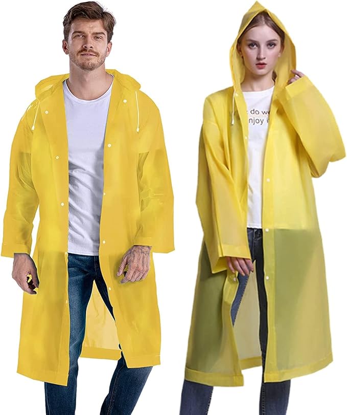 Rain Coat Poncho for Adult, 2 Pack Women Men Reusable Raincoats Emergency with Hood and Drawstring