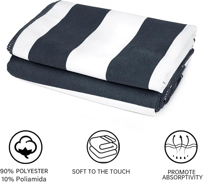 2-Pack Microfiber Beach Towels Set (63"x31.5" + 31.5"x16") | Oversized Quick Dry Sand Free Travel Towel for Beach Pool Gym Camping (Navy Blue)