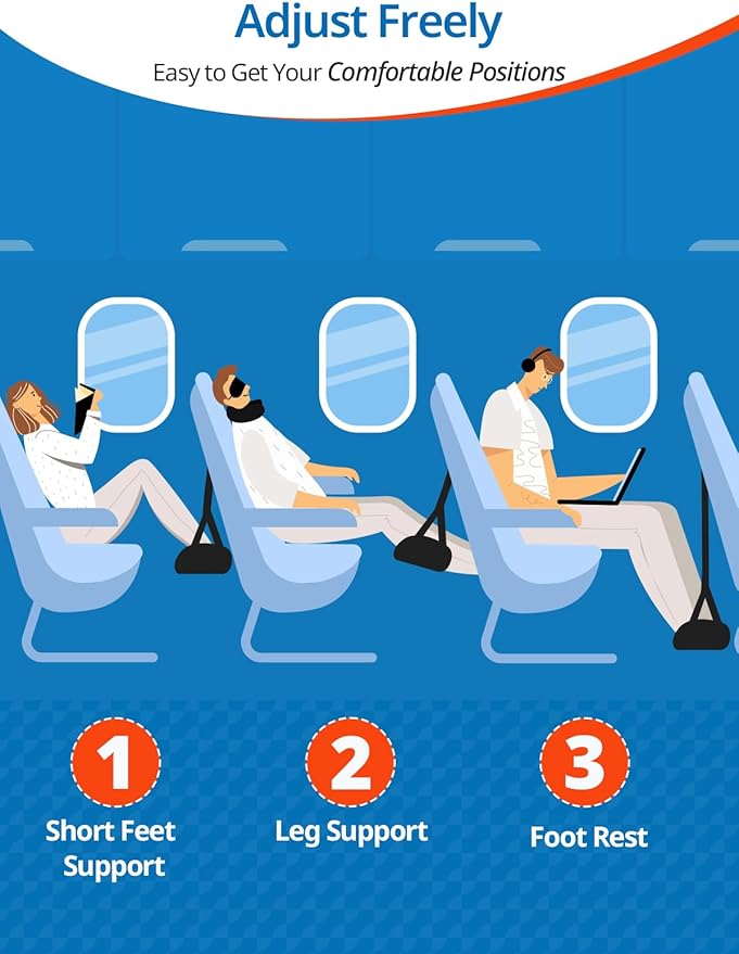 Travel Pillows and Airplane Foot Hammock for Long Flight, Travel Essentials, 360° Support Headrest, Stop Bobblehead, Foot Rest