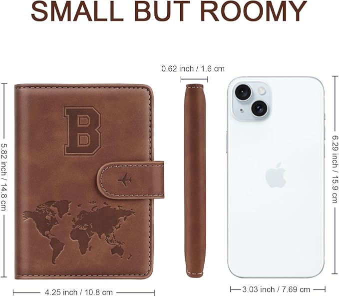 Passport Holder Wallet Cover Personalized Letter A-Z Travel Wallet RFID Blocking Passport Cover Wallet Case for Travel Passport Book Holders for Women and Men, Brown-B