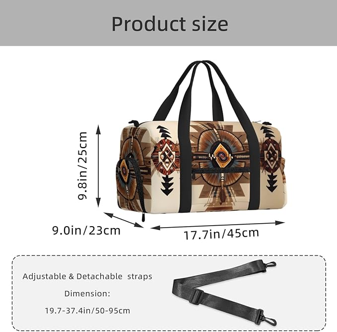 Native American Painting Print Gym Bag with Shoe Compartment for Women Men, 17.7in Sports Duffle Weekender Tote, Overnight Travel Duffel Bag Carry On