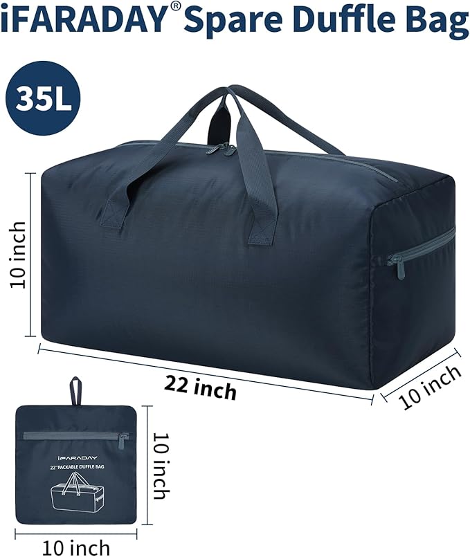 35L Small Foldable Duffle Bag - 22 inch Lightweight Spare Storage Bag for Travel(Navy Blue)