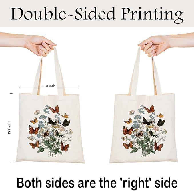 Canvas Tote Bag for Women, Vintage Print Handbag, Aesthetic Shopping Bag for Work Travel Beach, Everyday Shoulder Tote