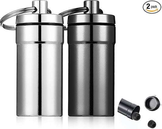 2Pcs Loops Ear Plug Case, Portable Metal Earplug Case Keychain, Travel Ear Plug Holder, Waterproof Loops Earbuds Storage Container for Outdoor Jewelry Pill Organizer (Black, Silver)