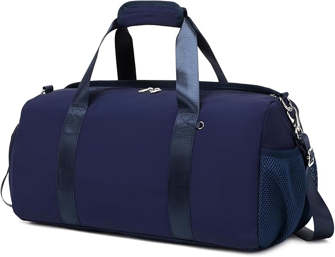 Dance Bag Sports Travel Duffle Ballet Gym Overnight Bag Yoga Bags with Shoes Compartment Solid Color Water Resistant（NavyBlue）