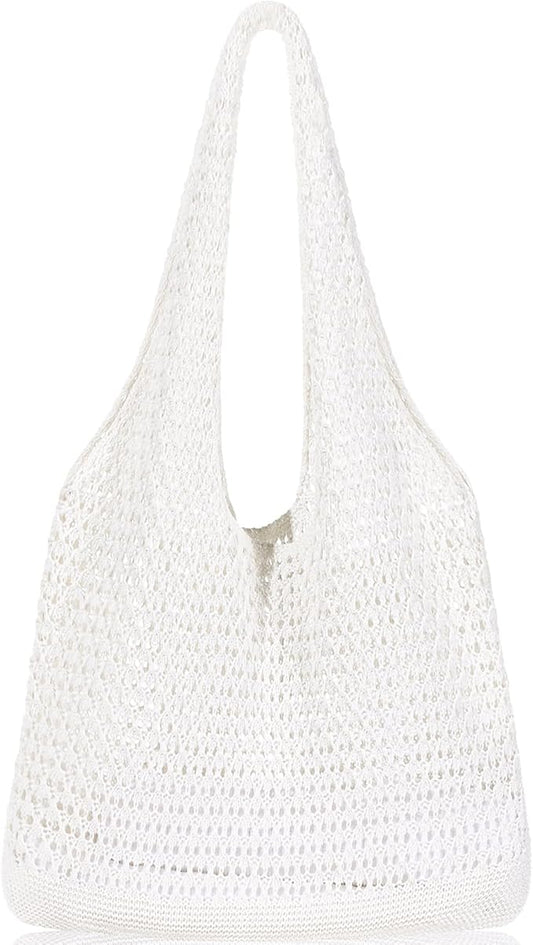 WantGor Crochet Bags, Beach Mesh Tote Bag Womens Shoulder Shopping Handbag Casual Travel Totes Bag Foldable Hobo Bags