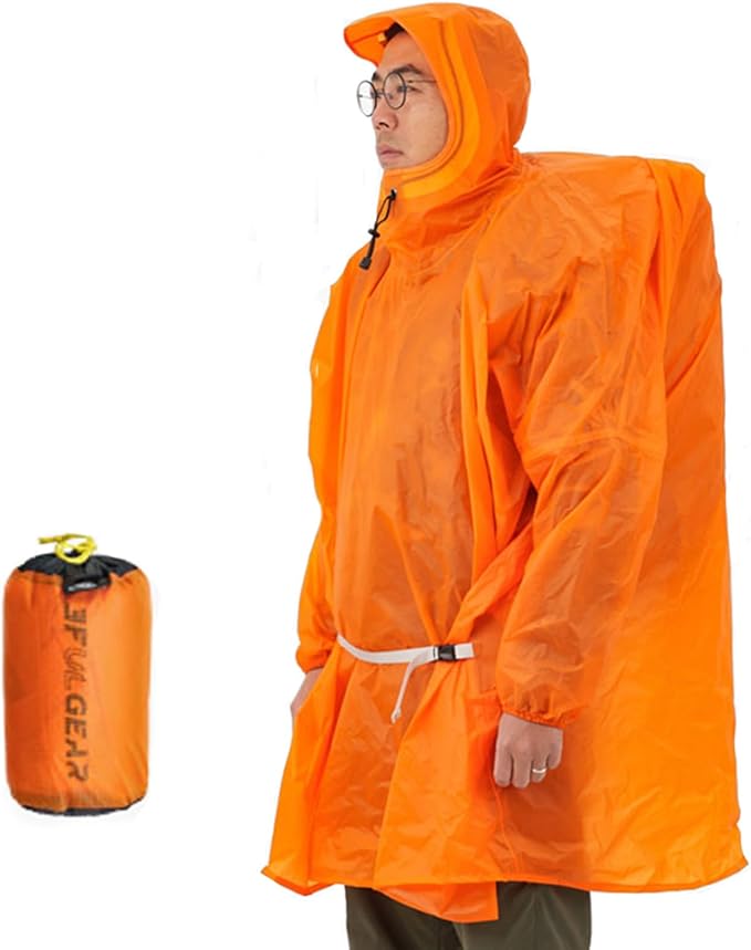 3FULGEAR Hooded Rain Ponchos for Adults, Waterproof Packable Lightweight Rain Coat Jacket for Men Women