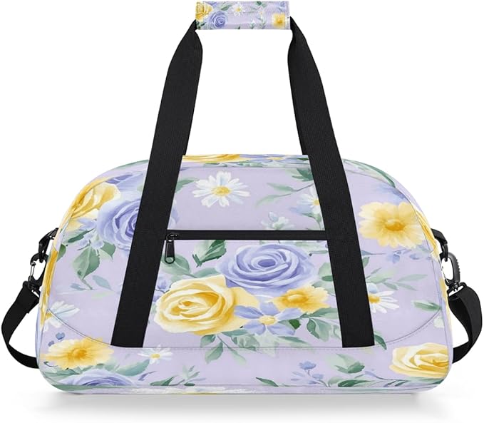 Kids Duffle Bag Girls Boys Spring Summer Rose Flowers On Purple Weekender Overnight Bag,Lightweight Duffel Bags for Traveling Gym Sport Dance