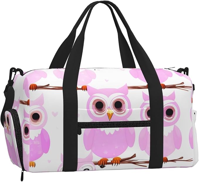 Cute owl Print Gym Bag with Shoe Compartment for Women Men, 17.7in Sports Duffle Weekender Tote, Overnight Travel Duffel Bag Carry On
