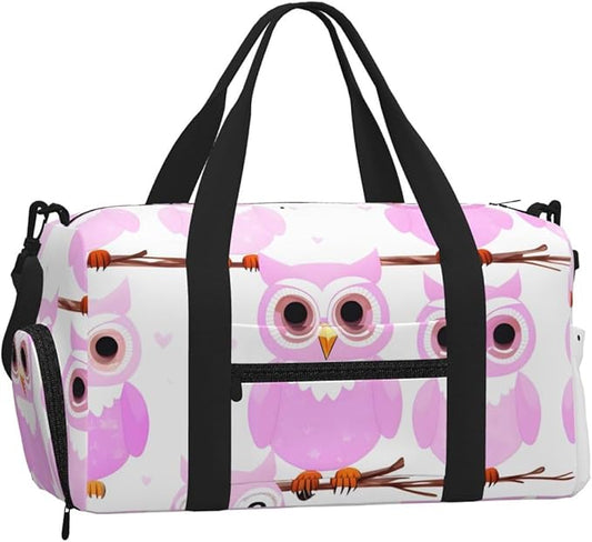 Cute owl Print Gym Bag with Shoe Compartment for Women Men, 17.7in Sports Duffle Weekender Tote, Overnight Travel Duffel Bag Carry On