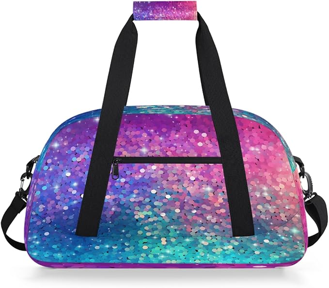 Gym Bag for Women Men, Pink And Blue Sequins Travel Duffle Bags for Dance Ballet Overnight, Carry-On Weekender Bag with Detachable Shoulder Strap