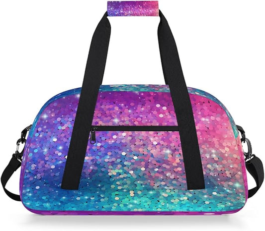 Gym Bag for Women Men, Pink And Blue Sequins Travel Duffle Bags for Dance Ballet Overnight, Carry-On Weekender Bag with Detachable Shoulder Strap