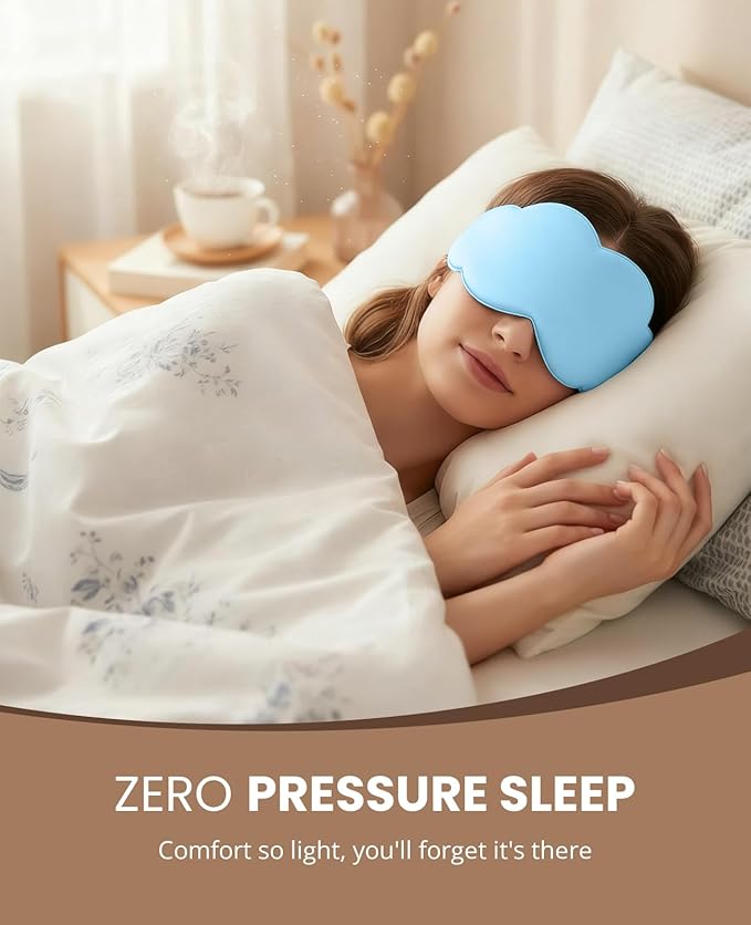 Sleep Mask for Side Sleeper Men Women, Soft Zero Eye Pressure 3D Clouded Sleeping Mask, Breathable Sleep Eye Mask with Adjustable Elastic Strap for Sleep Travel Nap, Blue
