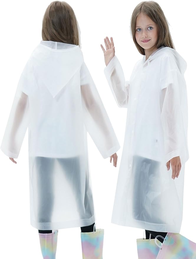 2 Pack Raincoats for Kids, Reusable Rain Ponchos with Hood and Sleeves Rain Coats for Boys and Girls