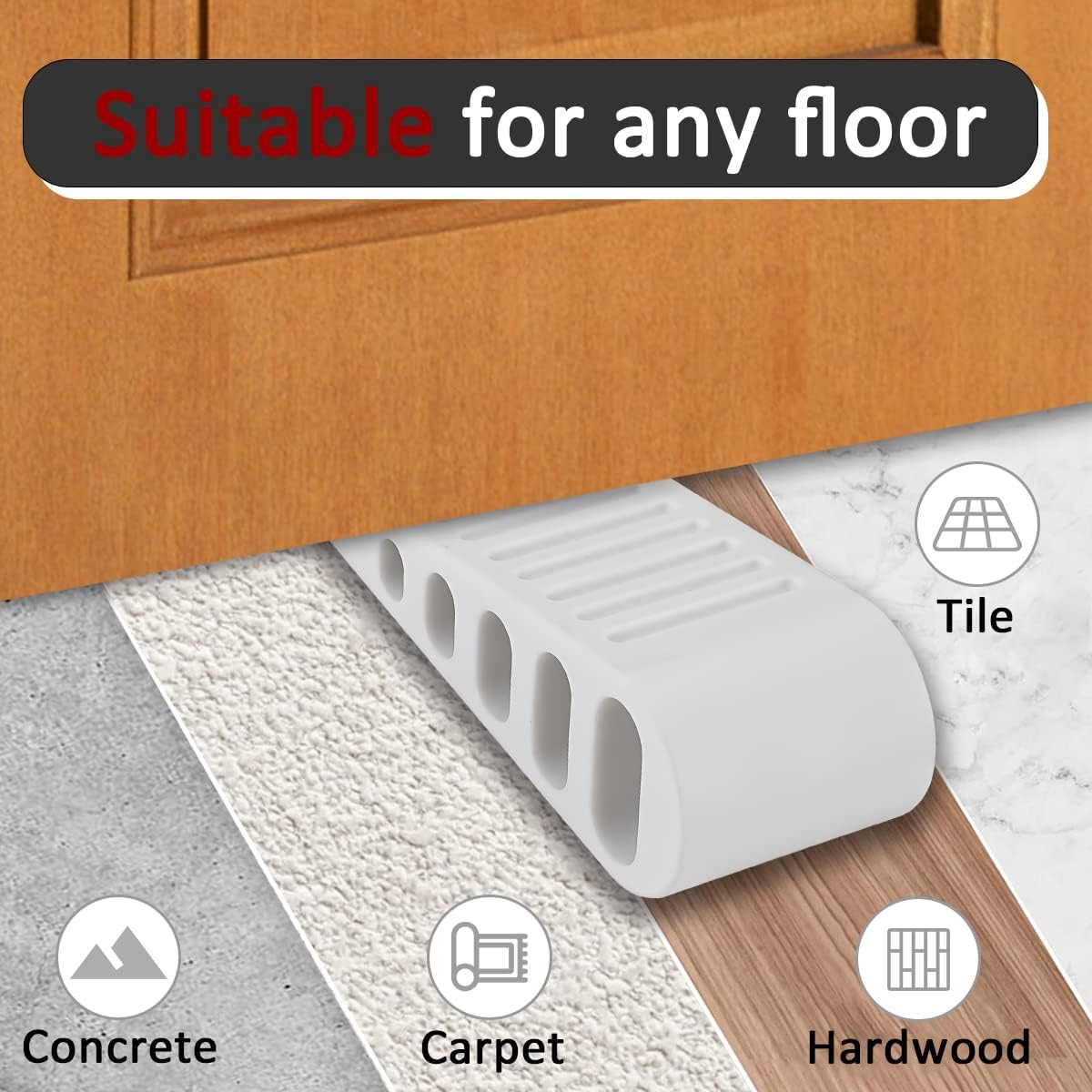 JQK Rubber Door Stopper Wedge, White 3 Pack Soft TPR Premium Door Stops for Bottom of Heavy Duty Door on Tile, Concrete, Carpet, Wooden Floor, DSB61-WH-P3