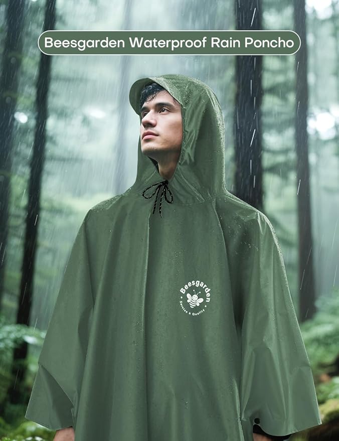 Hooded Rain Poncho for Adult, TPU IP8000mm Waterproof Coating, Reusable Unisex Rain Poncho for Hiking Travelling