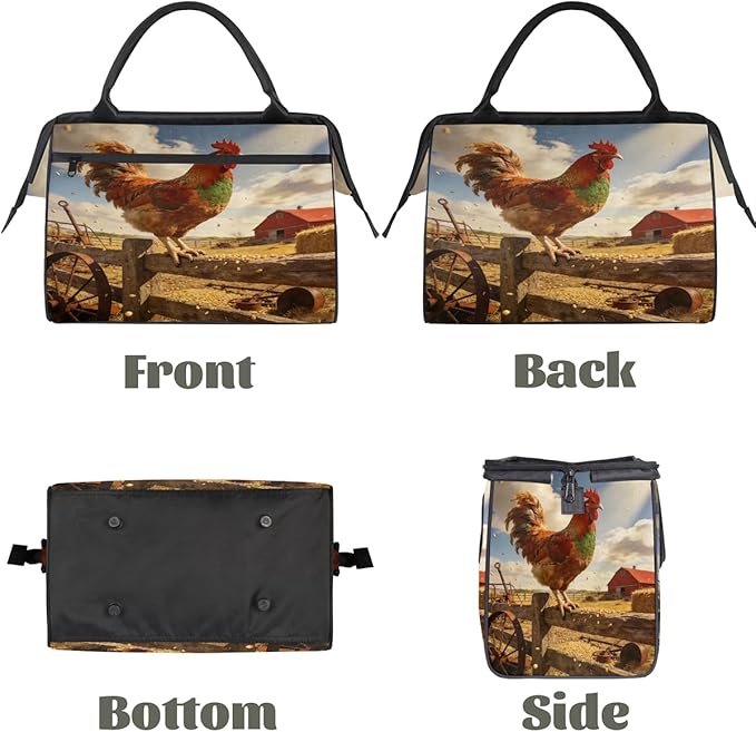 Travel Gym Carrying Bag - Autumn Farm Rooster Overnight Weekender Bag for Women Men Girls - Shoulder Large Capacity Tote Bag for Travel, Yoga, School,Mommy Hospital Bag for Labor and Delivery