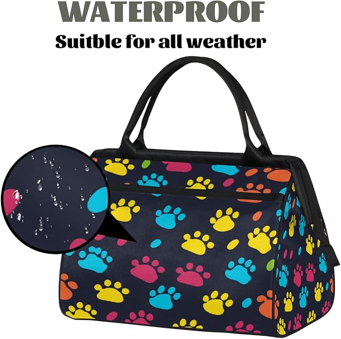 Retro Colorful Dog Paw Travel Duffel Bag, Waterproof Sports Gym Duffle Bag, Large Capacity Weekender Carry On Overnight Bags for Women Men