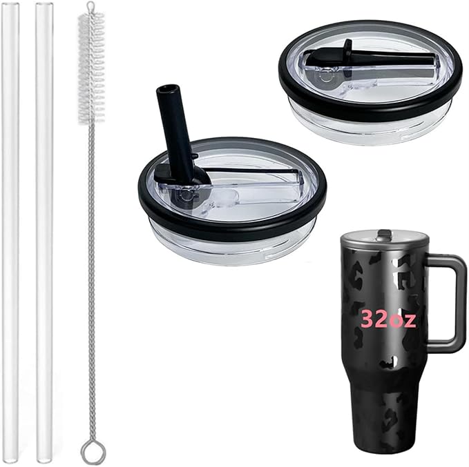 32 oz Tumbler Flip Straw Lid Replacement Fit for HydroJug Traveler （Only）,2 Pack Leak Proof for HydroJug Lid Replacement Spill Proof Reusable Tumbler Cover Compatible with 32oz Cup Accessories (Black)