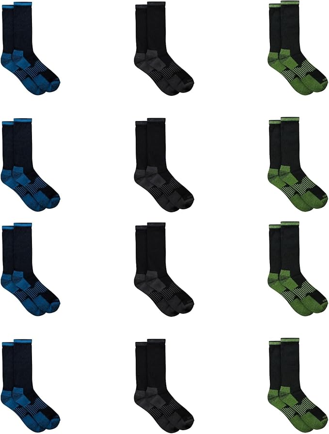 Dickies Men's Dri-Tech Original Moisture Control Crew Socks, Available in M-XXL (6, 12, 18 Pairs)