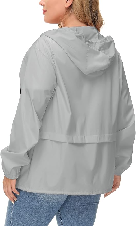 Avoogue Plus Size Raincoat Women Waterproof Rain Jacket Packable Outdoor Hooded Windbreaker