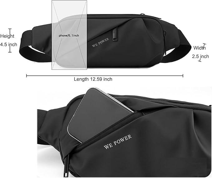 Waterproof Fanny Pack for Men & Women, Travel Fanny Pack Cross Body Sling Bag Crossbody Belt Bag Chest Anti Theft Waist Pack Purse Small for Outdoor, Cycling, Hiking, Running, Phone Holder-Black