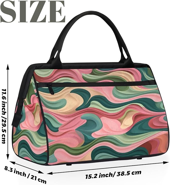 Geometric Colorful Waves Overnight Weekender Bag for Women Men Travel Duffel Bags Waterproof Luggage Carry on Sports Yoga Gym Bag