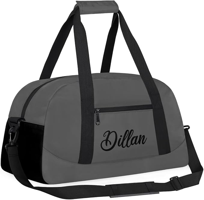 Custom Name Gym Duffel for Kids,Personalized Sports Bag Lightweight Gym Bags for Boys & Girls,Fitness Travel Weekender for Travel, and Workout Dark Gray
