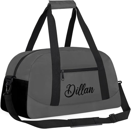 Custom Name Gym Duffel for Kids,Personalized Sports Bag Lightweight Gym Bags for Boys & Girls,Fitness Travel Weekender for Travel, and Workout Dark Gray