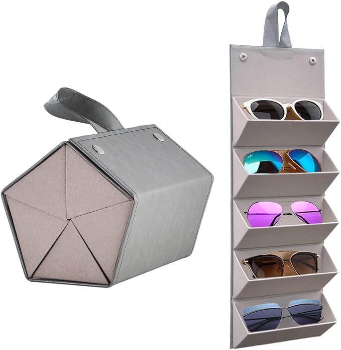 Kenpal Sunglasses Storage Organizer Holder Foldable Travel Case with 5 Slot Compartments for Multiple Glasses