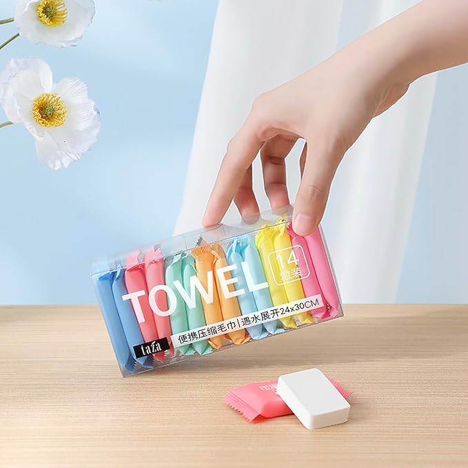 Compressed Towel, 14pcs Disposable Cotton Portable, Vacation Essentials Travel Home Outdoor Sports Multi-Purpose Towel (9.5x12 inch)