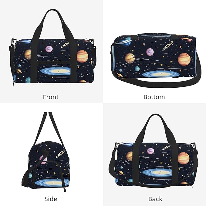 The Solar Family Print Gym Bag with Shoe Compartment for Women Men, 17.7in Sports Duffle Weekender Tote, Overnight Travel Duffel Bag Carry On