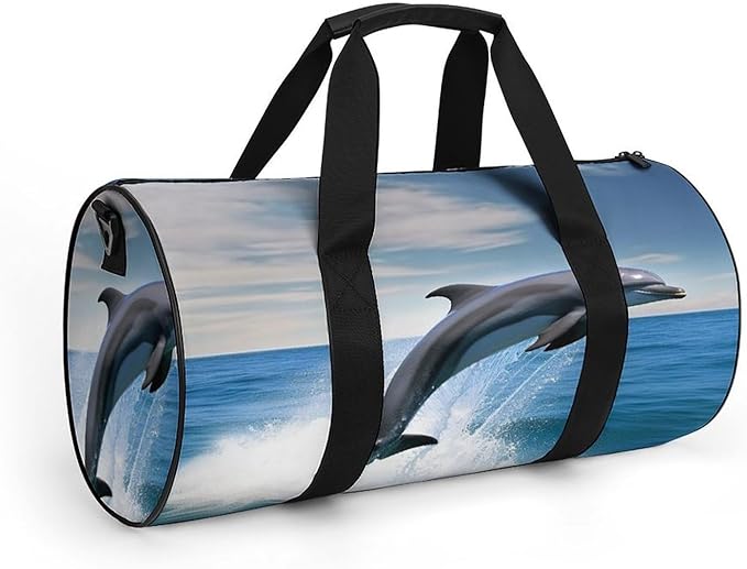 Sports Gym Bag for Women Men Travel Duffel Bag Tote Weekender Bag Jumping Up Dolphins Carry on Overnight Bag for Travel Swimming Fitness Workout Sports Duffle Bag