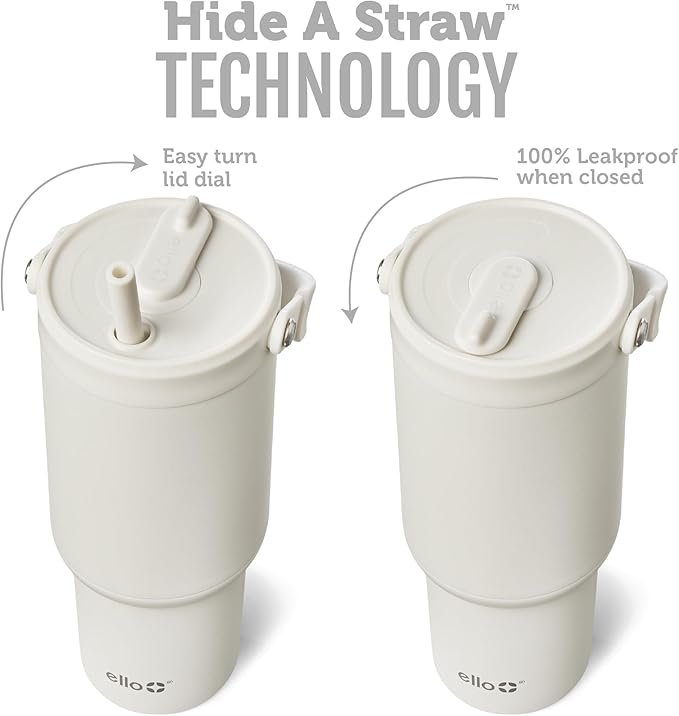 Ello Oasis Go+ 32oz Tumbler with Top Handle and Retracting Straw | Reusable Insulated Stainless Steel Cup, 100% Leakproof Water Bottle, 24 Hours Cold, Cup Holder Friendly For Travel | Mineral