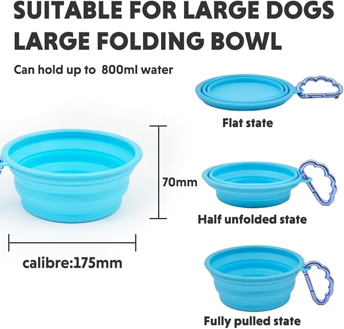 LaRoo Collapsible Dog Bowl, Large Travel Bowl(28 OZ) for Large/Medium Dogs, Foldable Dog Travel Bowl, Portable Pet Water Food Bowl with Clasp, Pet Cat Feeding Cup Dish for Traveling, Walking, (Blue)