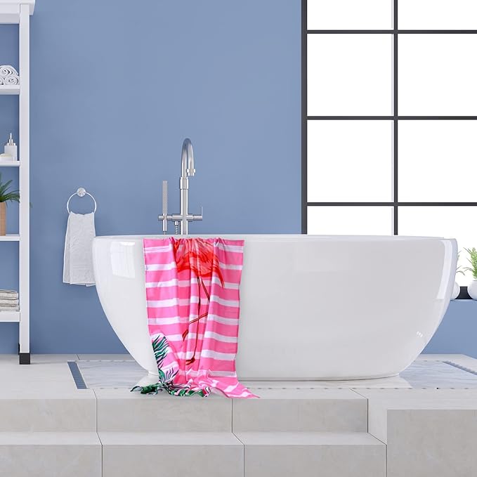 LIVILAN Pink Flamingo Beach Towel, 30”x60” for Girls & Kids, Soft Microfiber, Quick Dry, Sand Free, Lightweight for Bath, Swim, Pool, Yoga, Ideal Flamingo Gift for Women